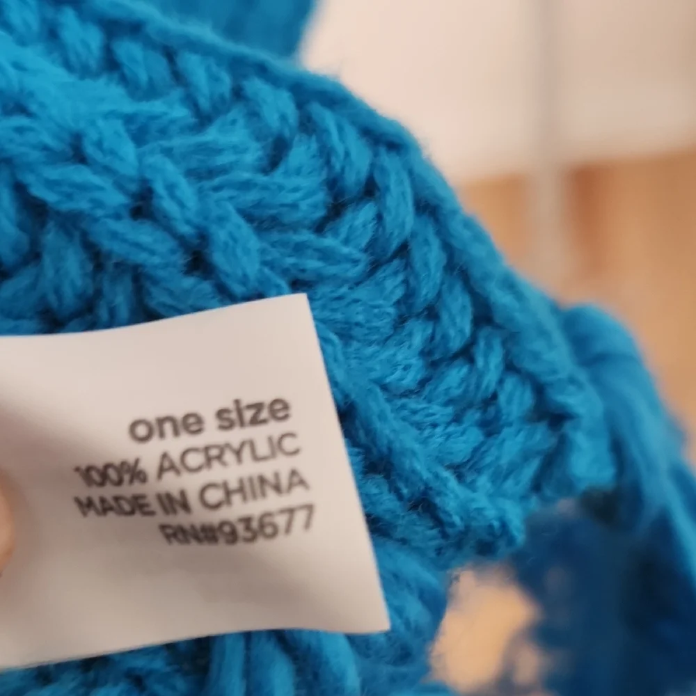 Blue Knit Scarf with Fringe - Picture 2 of 4